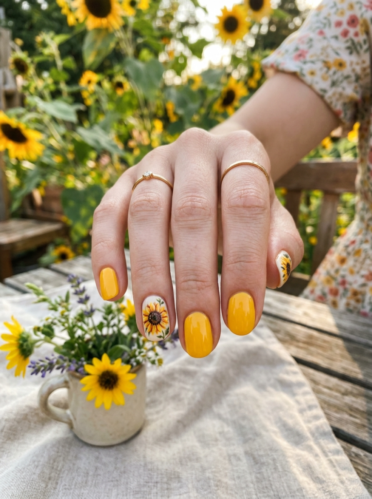 Sunflower Accent Nails