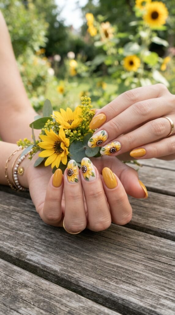 Sunflower Accent Nails