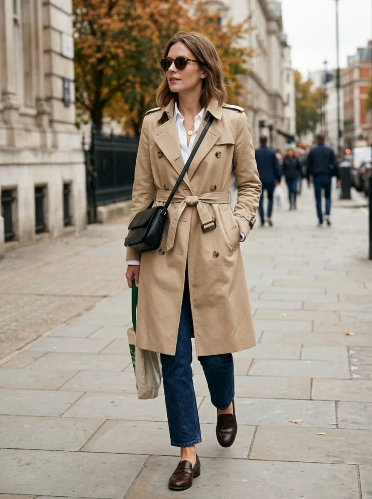 Tailored Trench Coat and Jeans