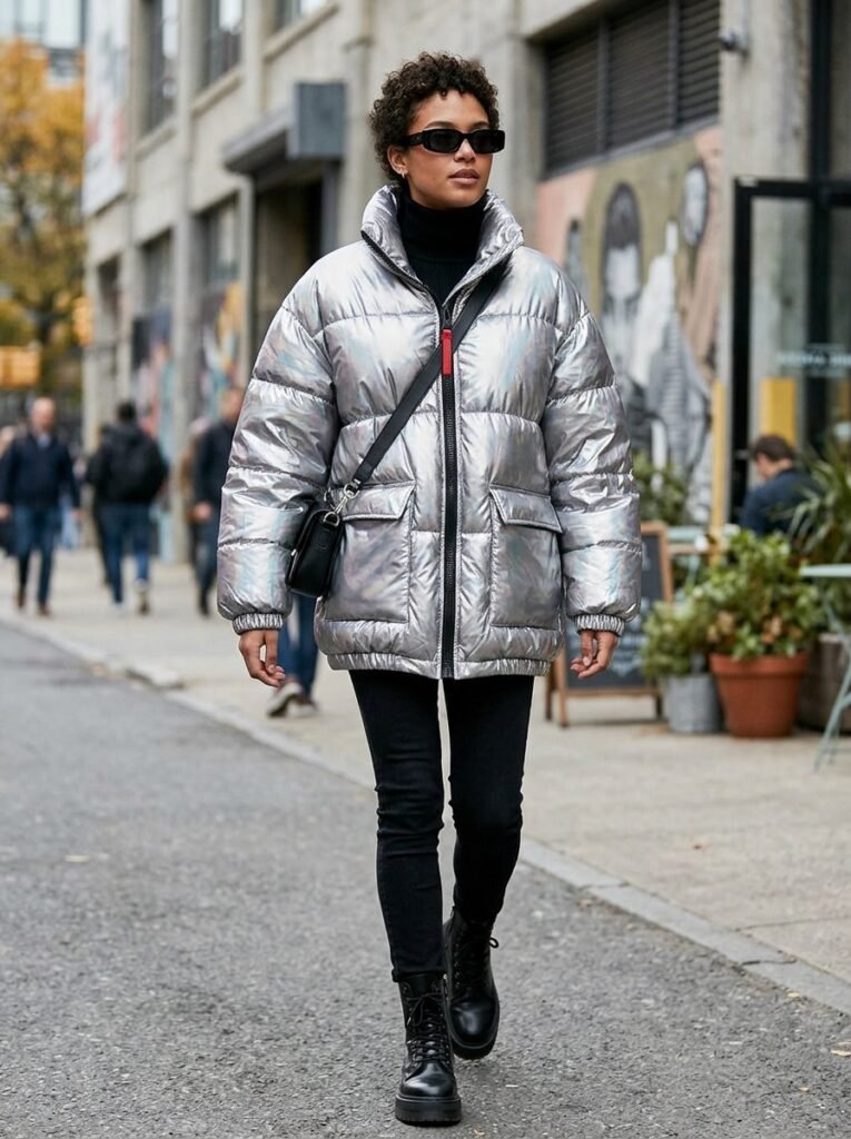 3. The Bold Metallic Puffer Jacket