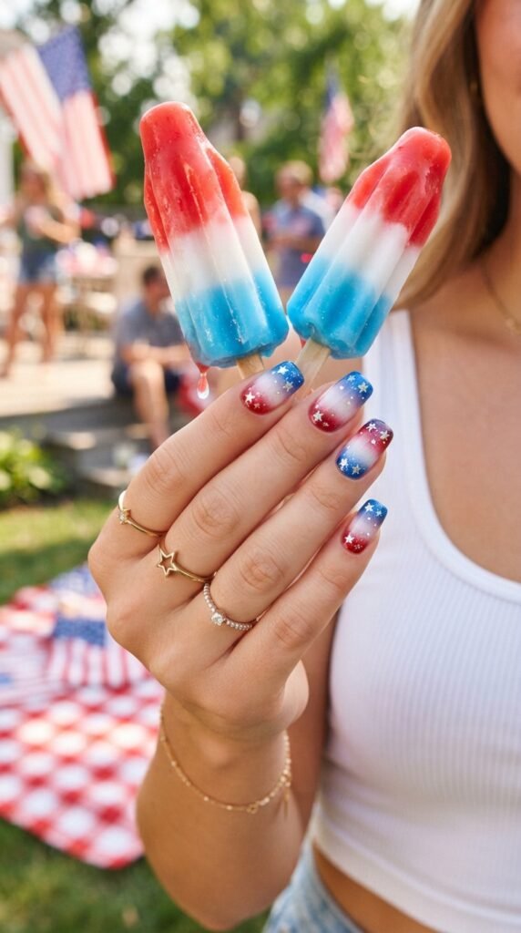 The Classic Tri-Color Gradient Bomb Pop 4th Nails