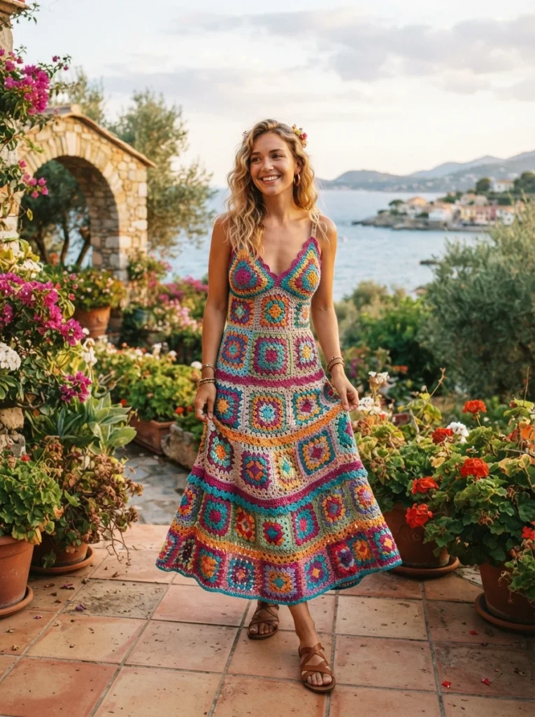 The-Colorful-Crochet-Dress. 