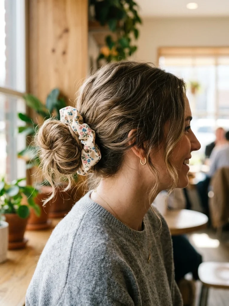 The Messy Bun with a Cute Scrunchie
