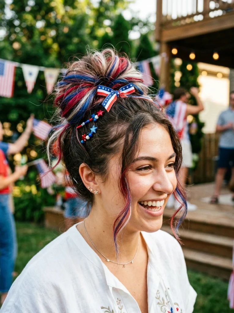 The Messy "Red, White, and Blue" Bun