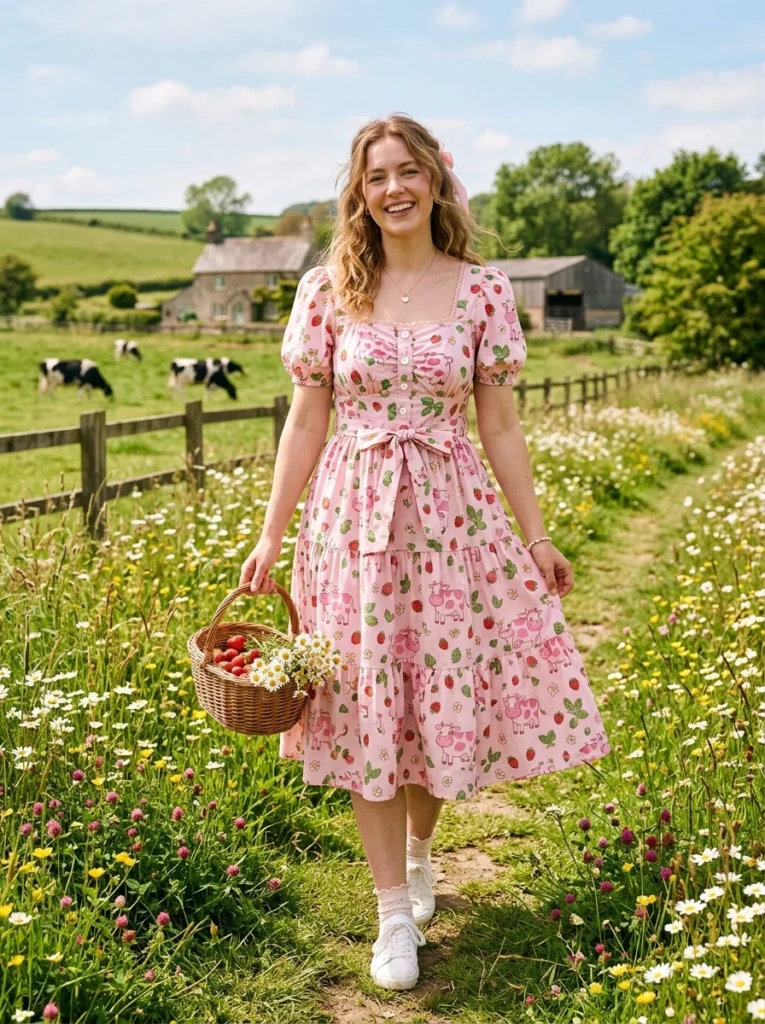 The Pink Strawberry Cow Dress