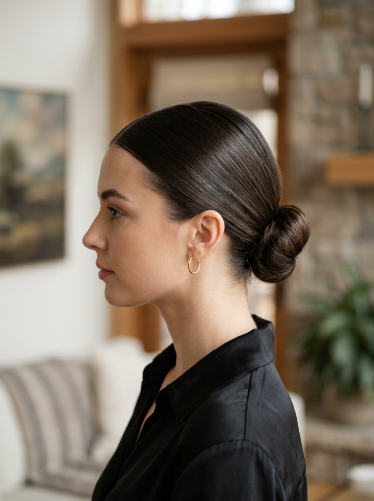 The Sleek Center-Parted Low Bun Hairstyle
