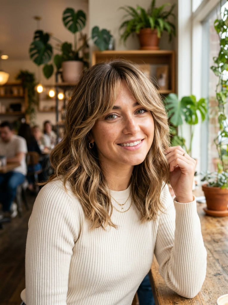 The Textured Curtain Bangs Lob Hairstyle