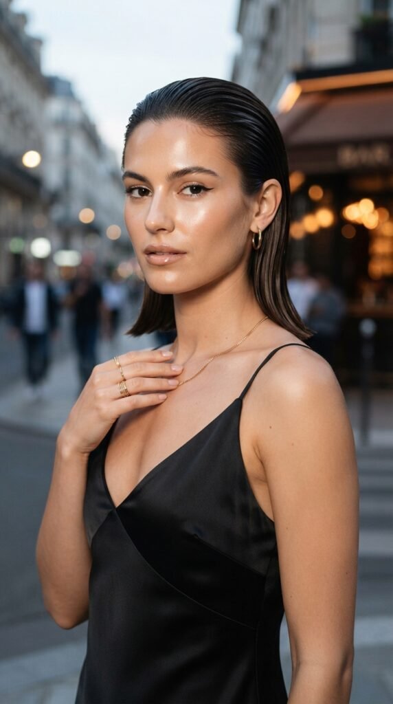 The Wet-Look Sleek Back Hairstyle
