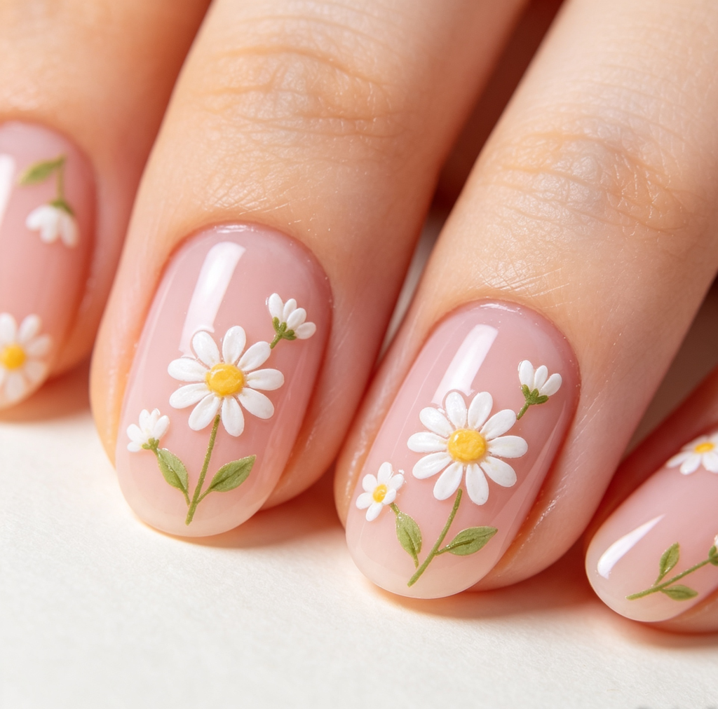 Tiny Daisy Flower Accent Nails 
