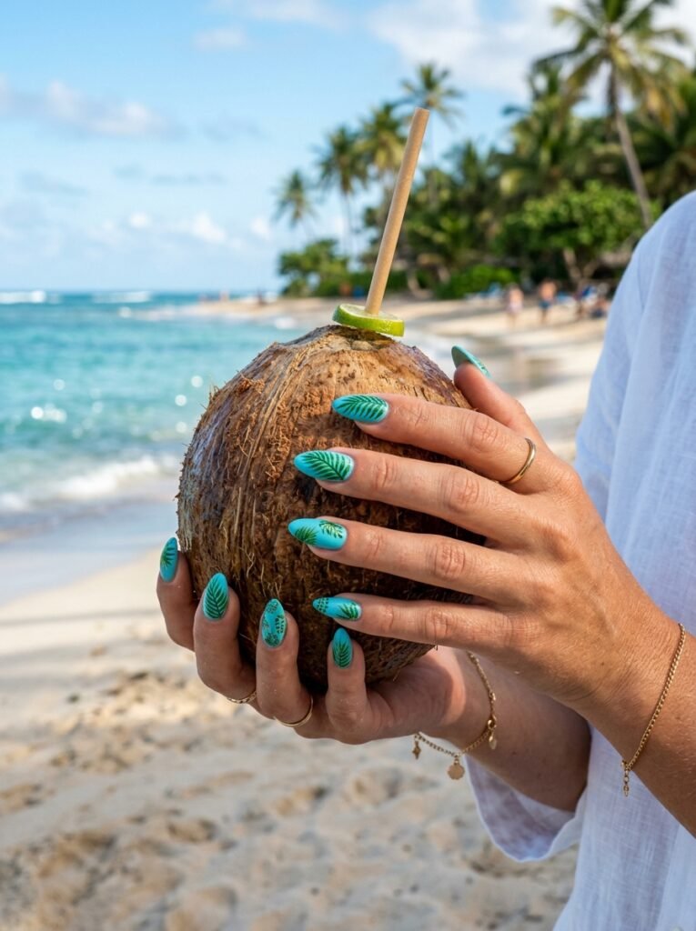 Tropical Palm Leaf Nail Art