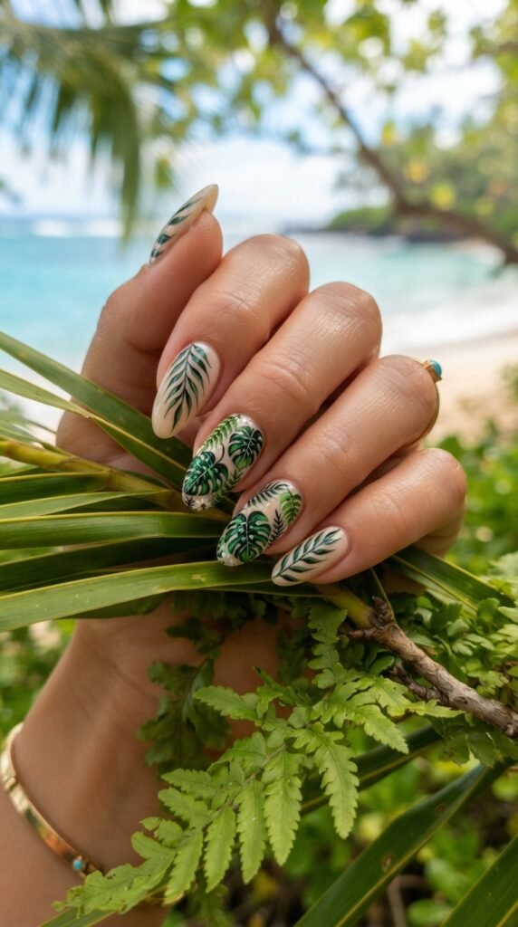 Tropical Palm Leaf Nails