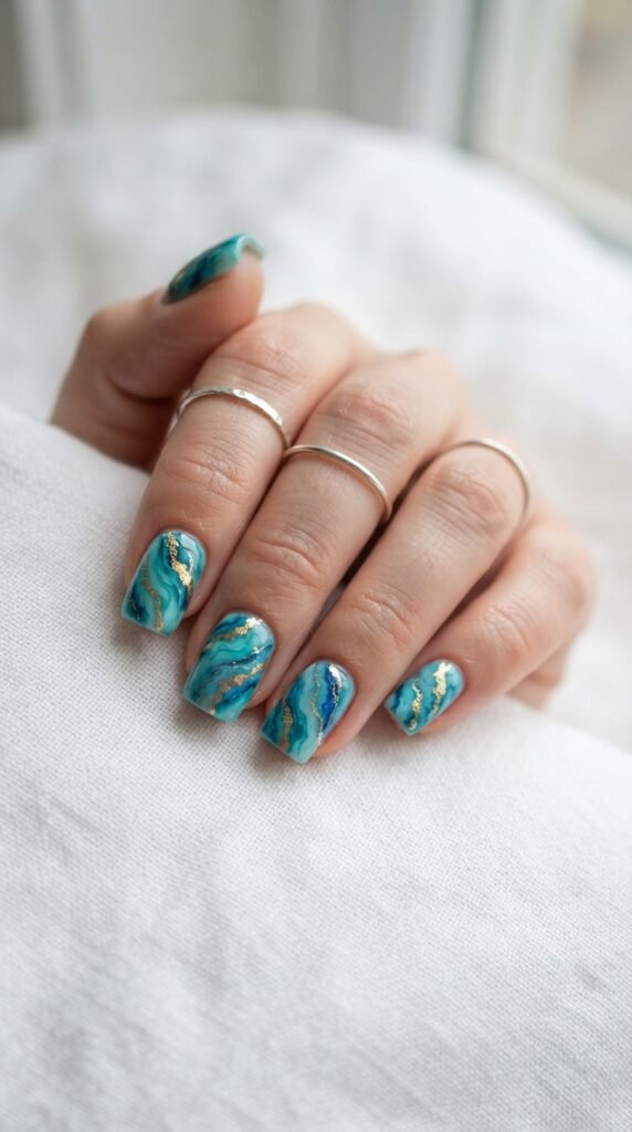 Turquoise Stone Marble Nail Art