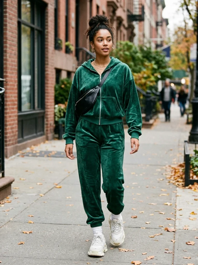  Velvet Tracksuit Set with Chunky Sneakers