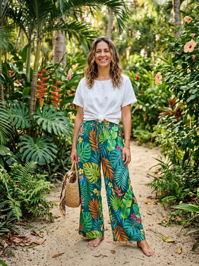 Vibrant Tropical Leaf Pants