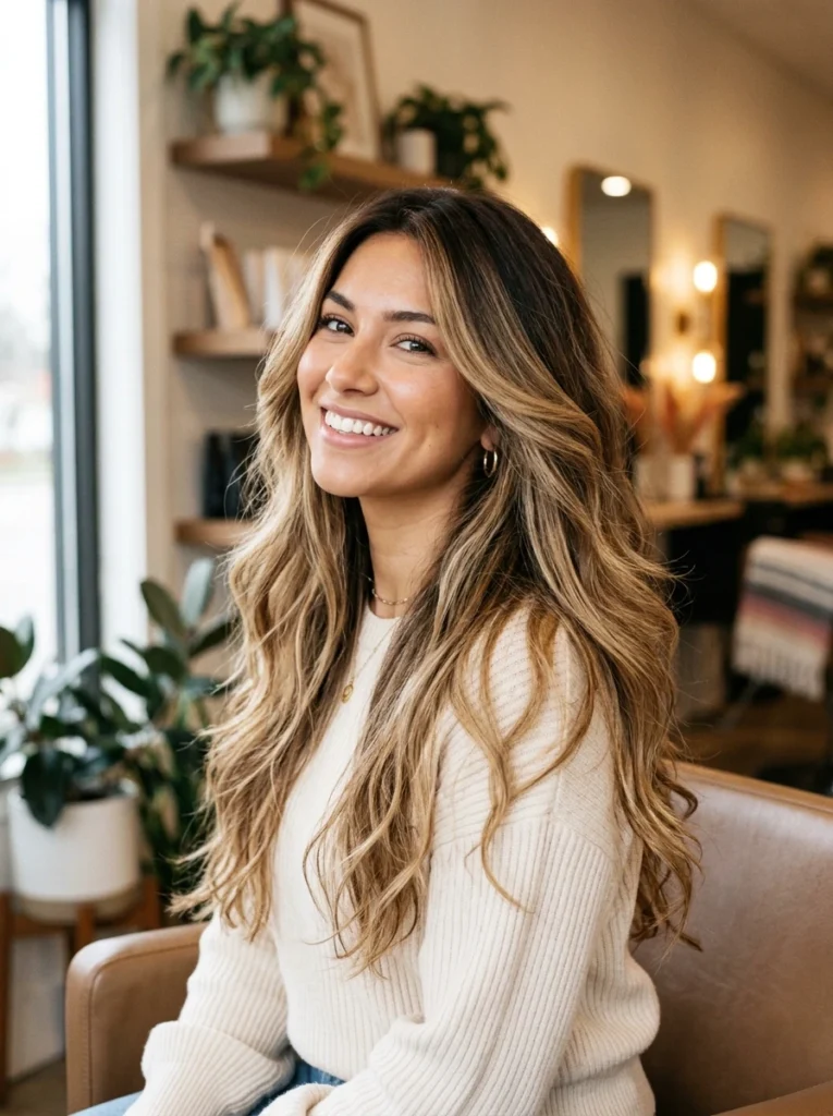  Voluminous Long Layers with a Balayage