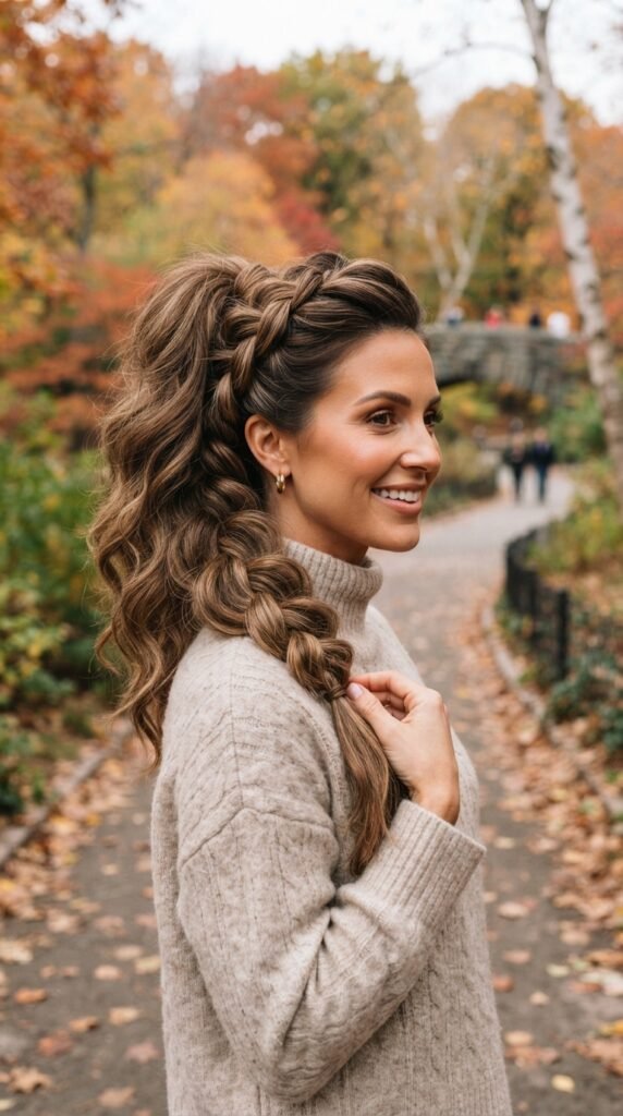Voluminous Side-Braided Ponytail Fall Hairstyles for Long Hair 2026 Hairstyle