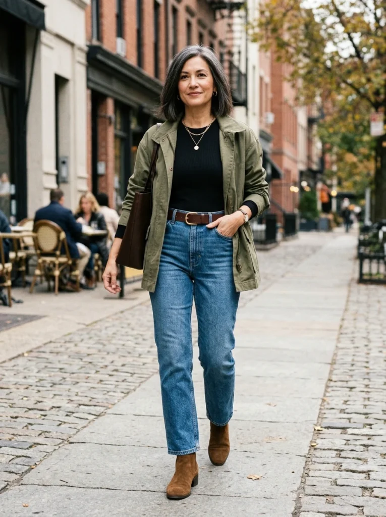 Fitted Bodysuit and High-Waist Denim