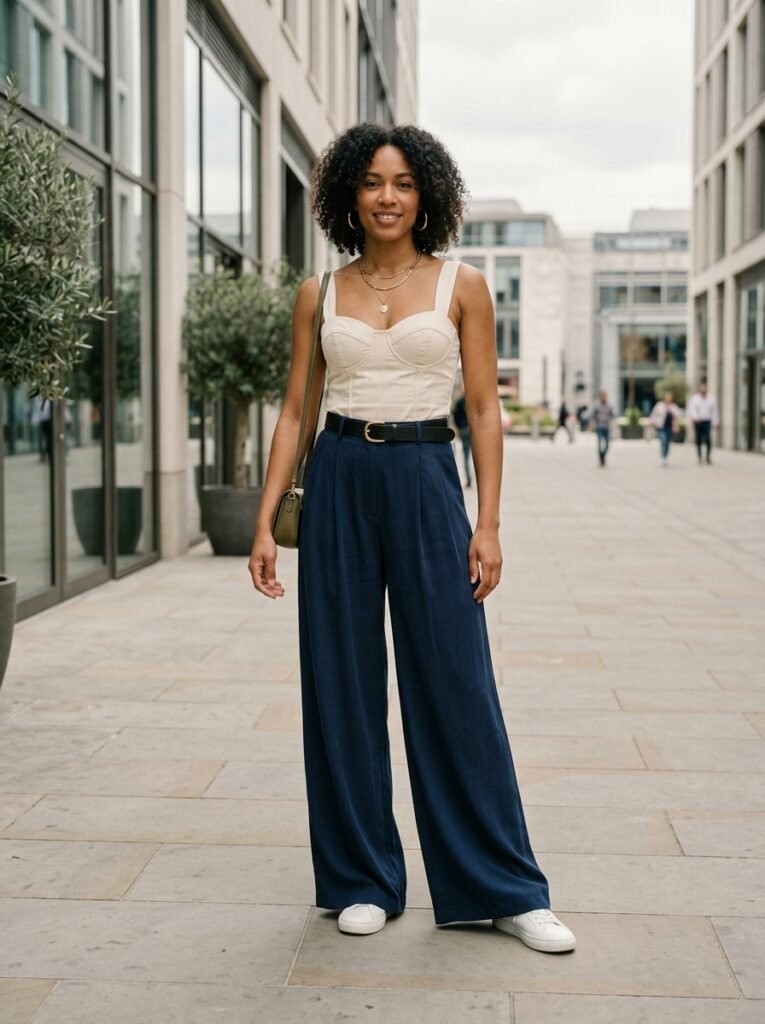 Wide-Leg Trousers and a Bustier Top
