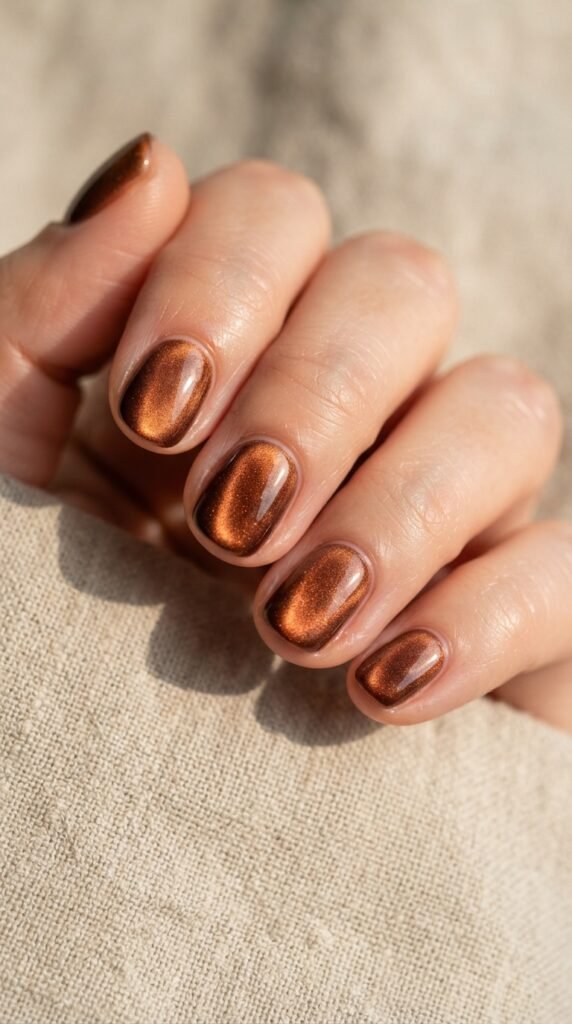 Spiced Maple Velvet Cat-Eye Nail Art