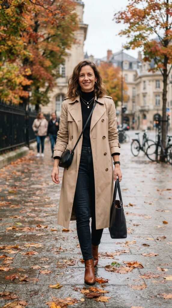 Longline Trench Coat over a Dark Monochromatic Base