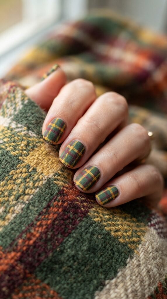 Raised Autumn Plaid Texture Nail Art