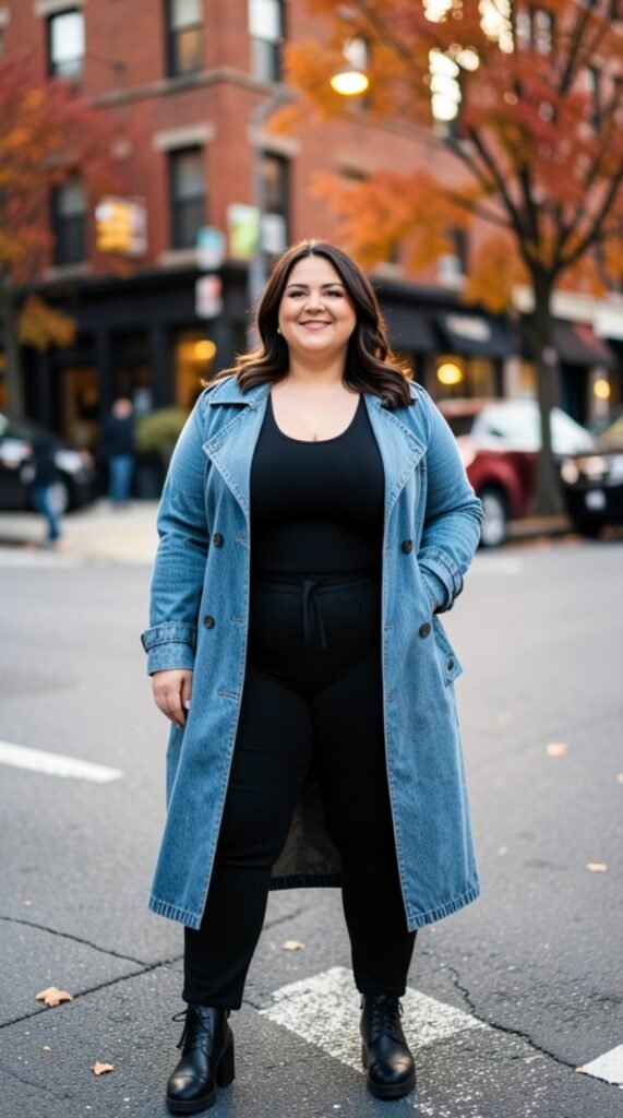 Denim Trench Coat & All-Black Base Outfit