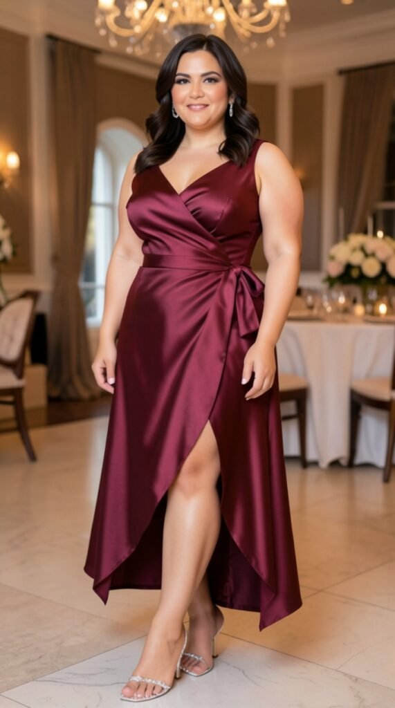 High-Low Satin Wrap Cocktail Outfit