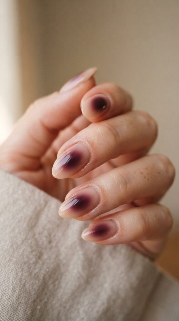 Smoky Plum Aura Gradient Nail Art