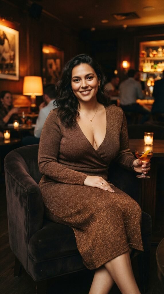 Metallic Knit Plunging Midi Cocktail Outfit