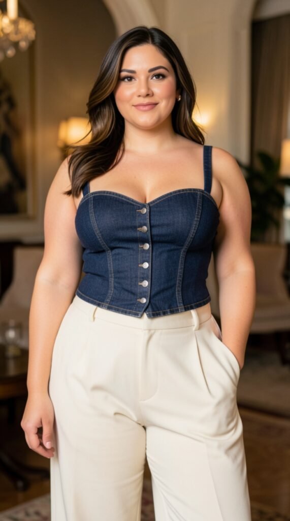 Denim Corset Top & Tailored Trousers Denim Outfit