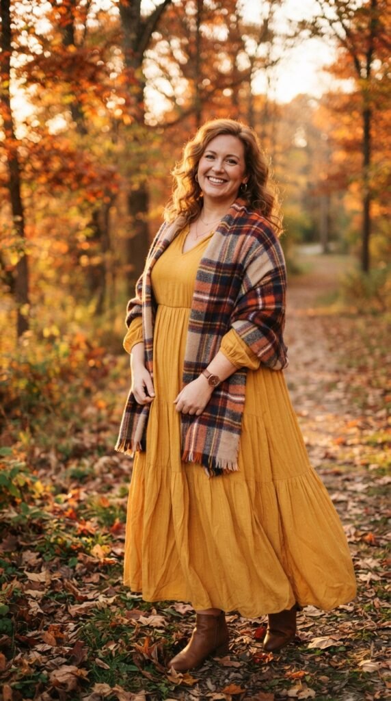 Empire-Waist Maxi Dress with Blanket Scarf Outfits