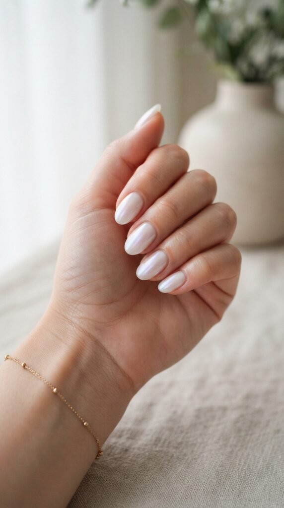 Milky White Pearl Aura Nail Art