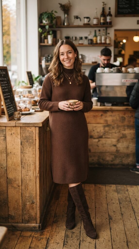 Monochromatic Chocolate Brown Sweater Dress