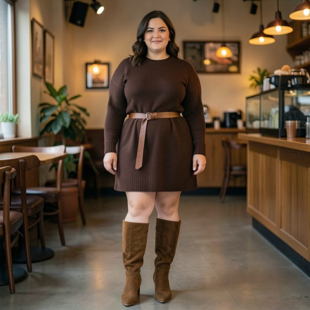 Monochromatic Chocolate Brown Sweater Dress Outfits