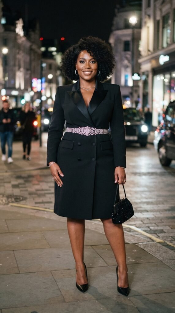 Tailored Tuxedo Blazer Dress Cocktail Outfit