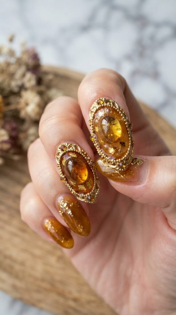 3D Amber Gemstone Frame Nail Art