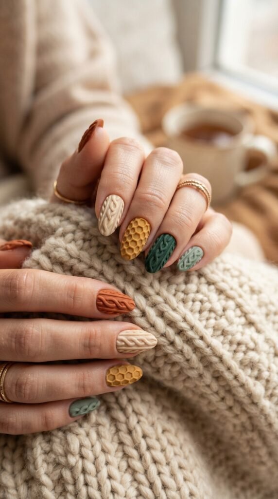 Cozy 3D Sweater Knit Nail Art