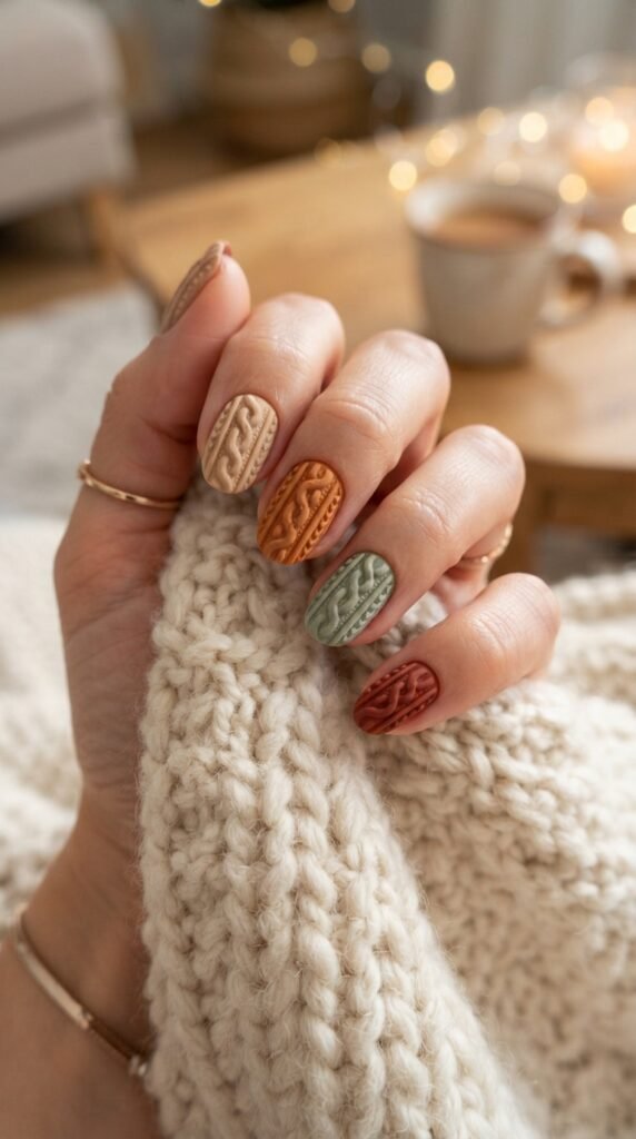Cozy 3D Sweater Knit Nail Art
