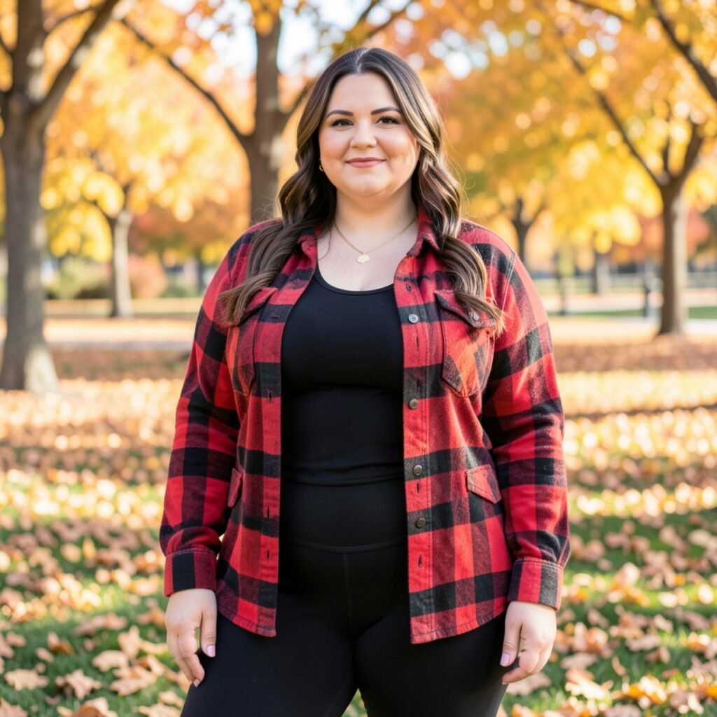 Plaid Flannel Shacket with Black Leggings Outfits