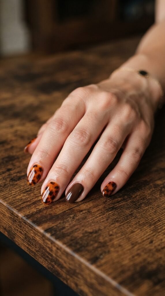 Burnt Orange Tortoiseshell Nail Art