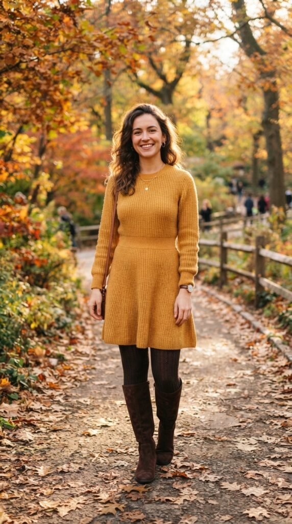 A-Line Sweater Dress & Knee-High Boots Outfits