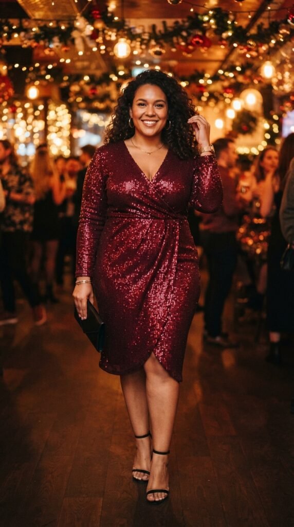 Sequin Wrap Midi Dress Cocktail Outfit