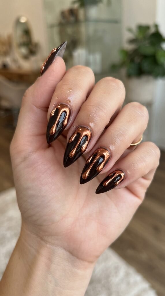 Molten Copper 3D Drip Nail Art