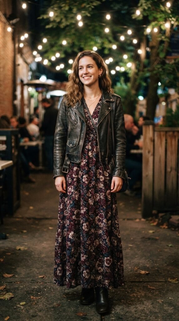 Empire-Waist Tiered Maxis & Leather Jacket Outfits