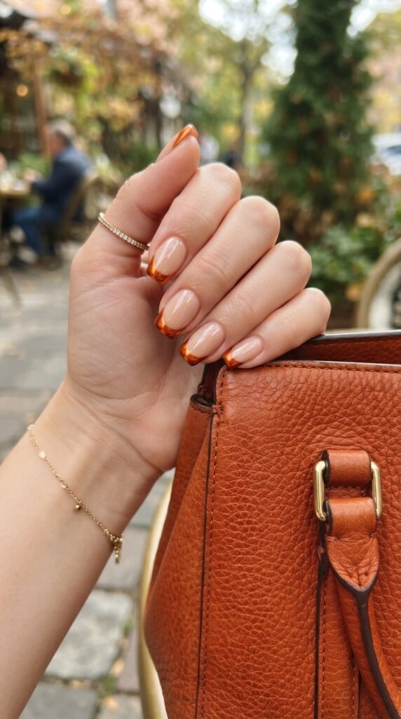 Pumpkin Spice Chrome French Tip Nail Art