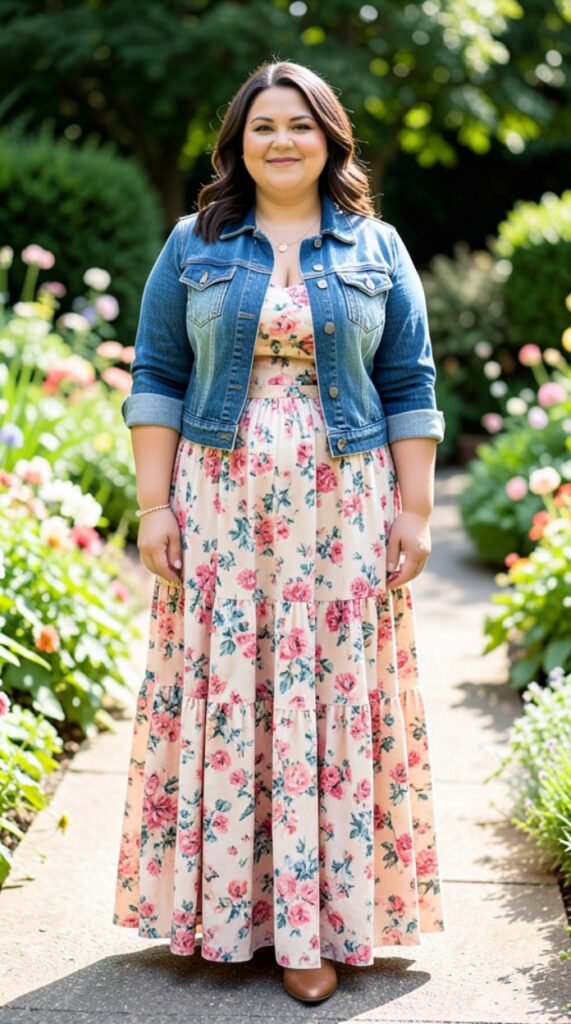 Cropped Denim Jacket & Tiered Maxi Dress Outfit