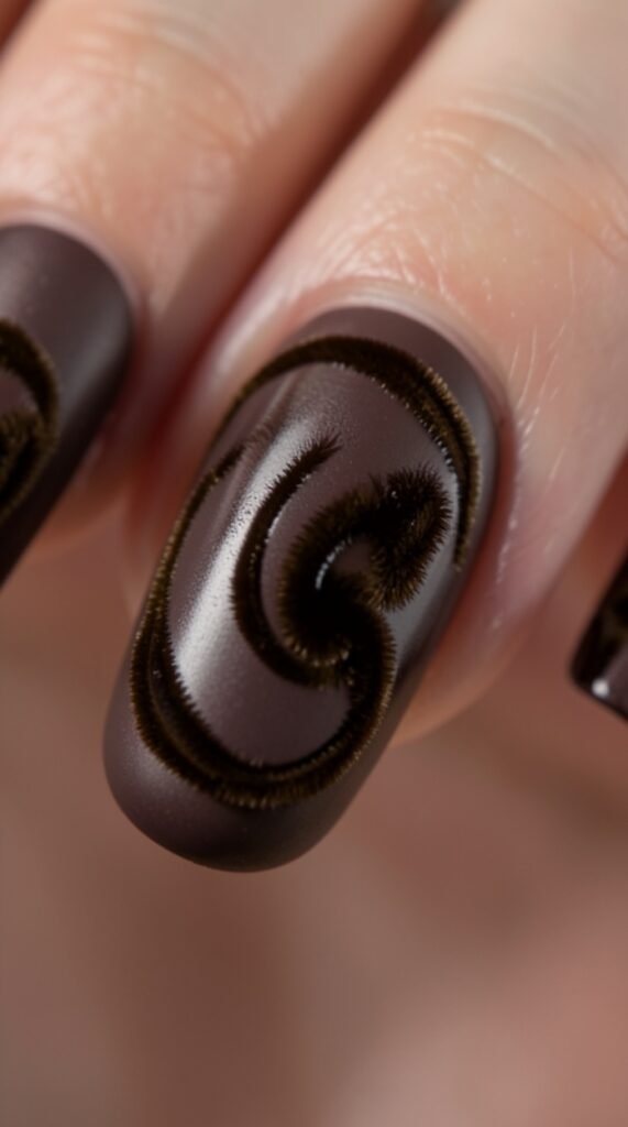 Espresso Velvet Swirl Nail Art
