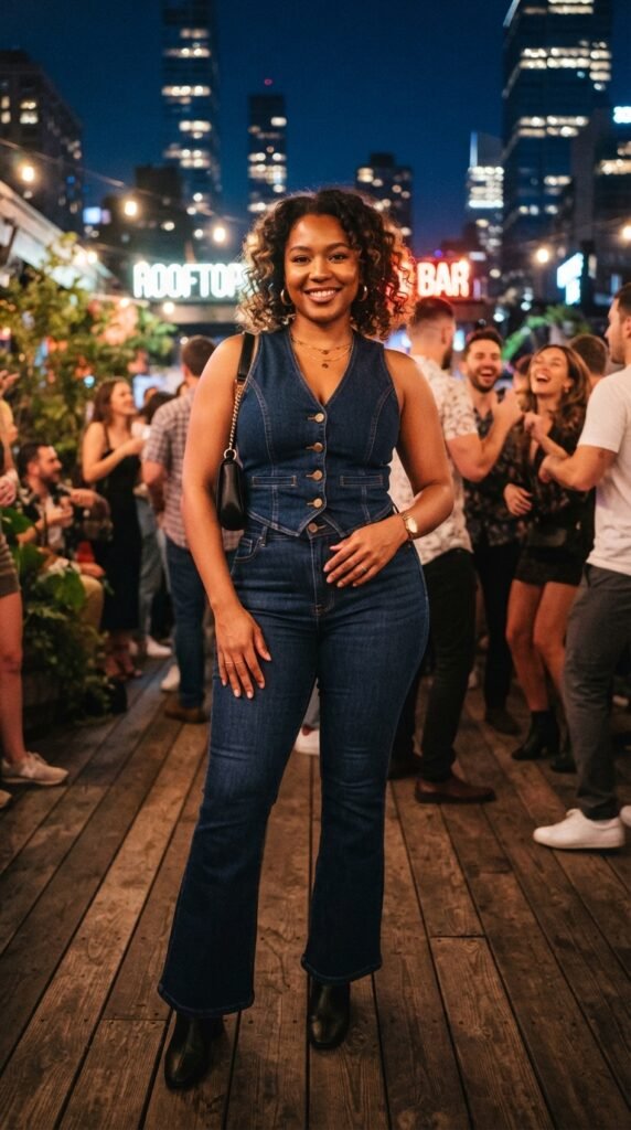 Fitted Denim Waistcoat & Matching Flare Jeans Outfit