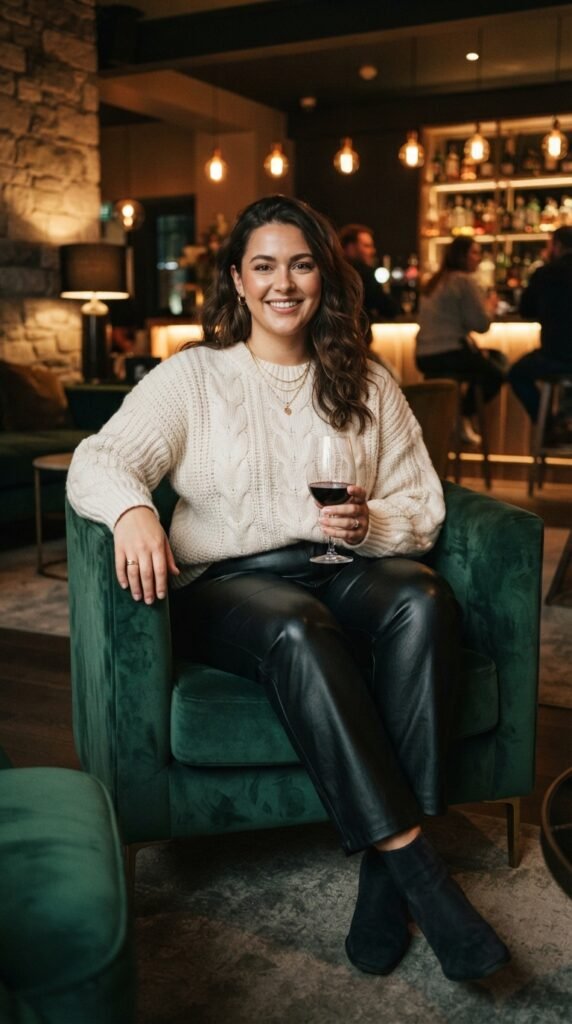 Faux-Leather Trousers with Chunky Oversized Knit Outfits