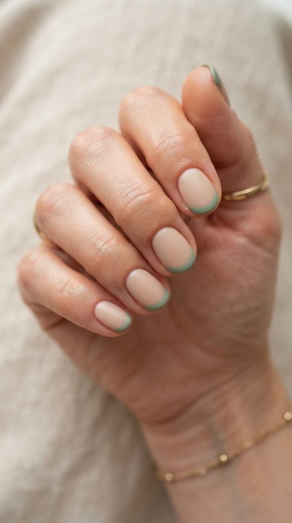 Matte Sage Green French Tip Nail Art